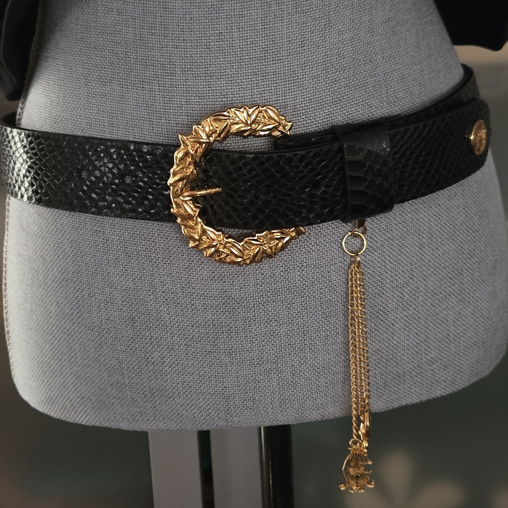 Y2K Christian Audigier / Ed Hardy Black Leather Belt with Gold Details
